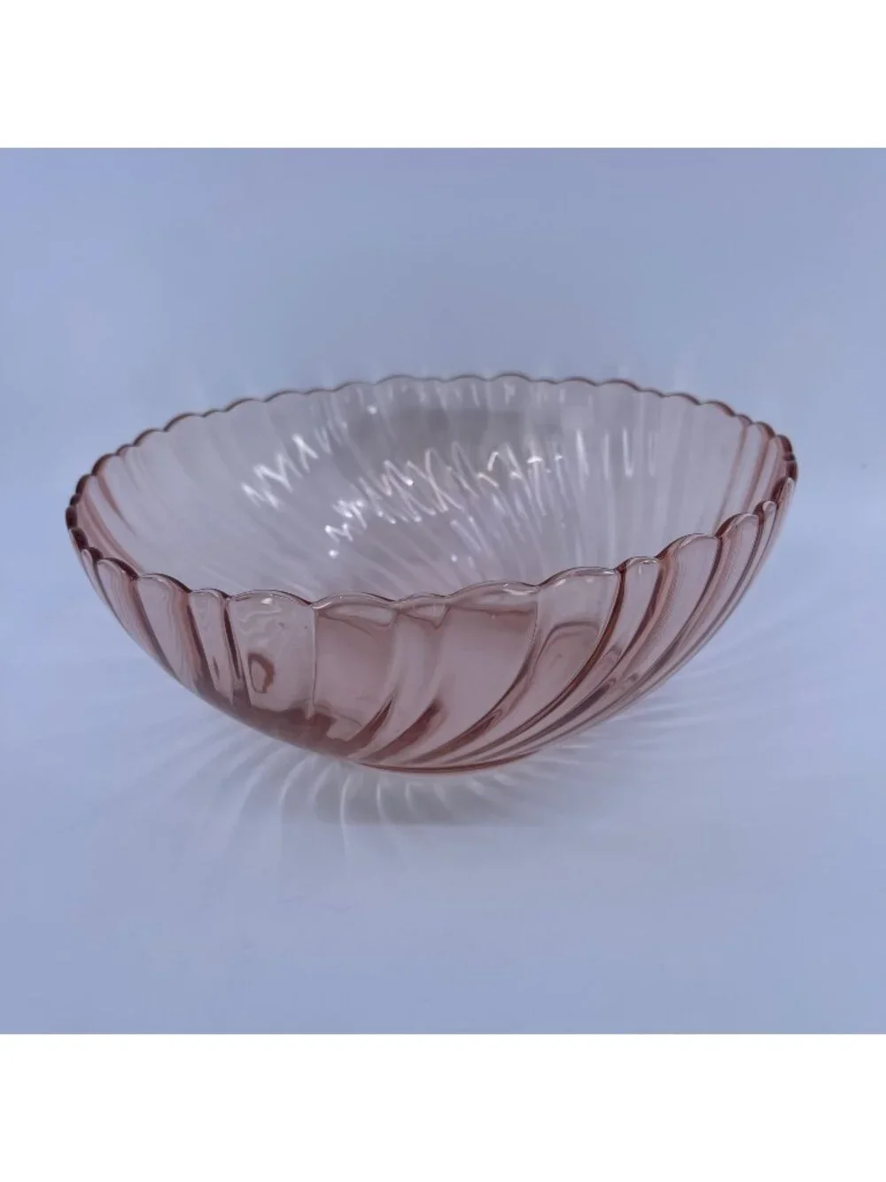 vintage arcoroc rosaline pink swirl glass serving bowl with scalloped edge franc